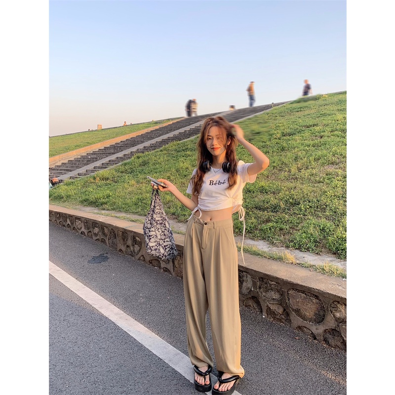 Quần ống rộng Phong Cách retro Hàn Quốc Cho Nữ