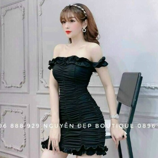 Đầm nữ ôm body trễ vai nhún 2 thân ( có mút ) đáng yêu, phù hợp dự tiệc dạo phố thời trang Bella Luu Shop