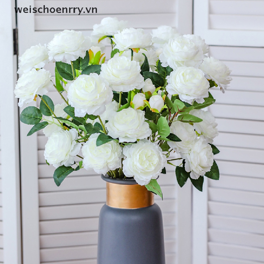 WW 3 Heads Rose European Silk Artificial Peony Flower For Home Wedding Wall Decors WW