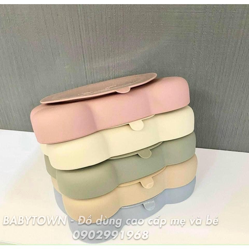 Khay/ Dĩa / Bát / Chén / Set 2 muỗng nĩa ăn dặm silicon chia ngăn cho bé tập ăn dặm hình gấu Bar-Rot