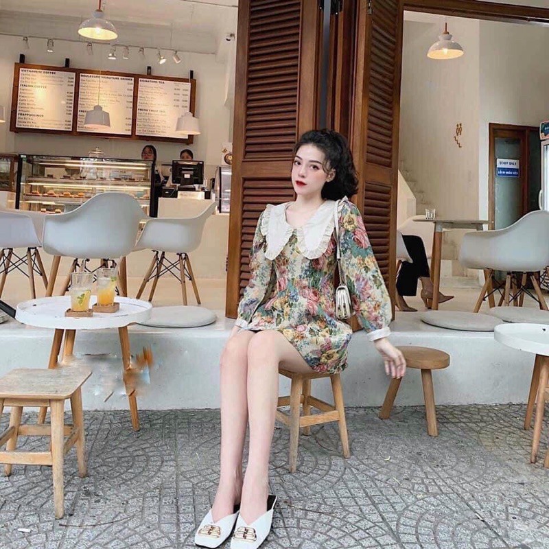 VÁY GẤM HOA CỔ BÈO SIÊU HÓT