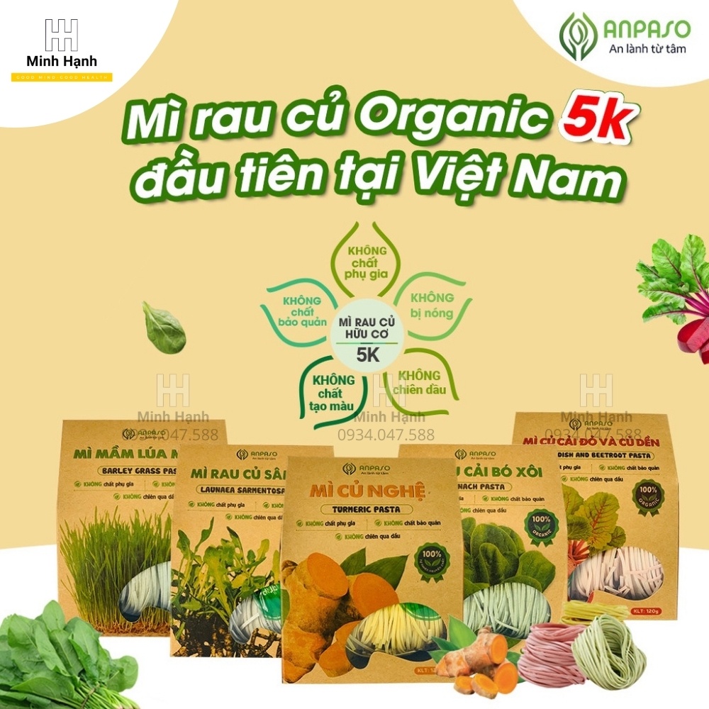 Mì Gói Hữu Cơ Rau Củ Anpaso Organic 120g - 300g Đủ 5 Vị Rau, Ăn Kiêng, Ăn Chay, Eat Clean - Minh Hạnh Company