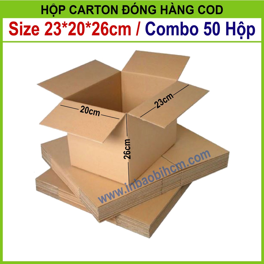 50 Hộp đóng hàng 23x20x26 cm, Hộp carton dày, Cứng cáp, Chuẩn Ship COD, Thùng carton, Hộp giấy giá rẻ, Inbaobi.HCM