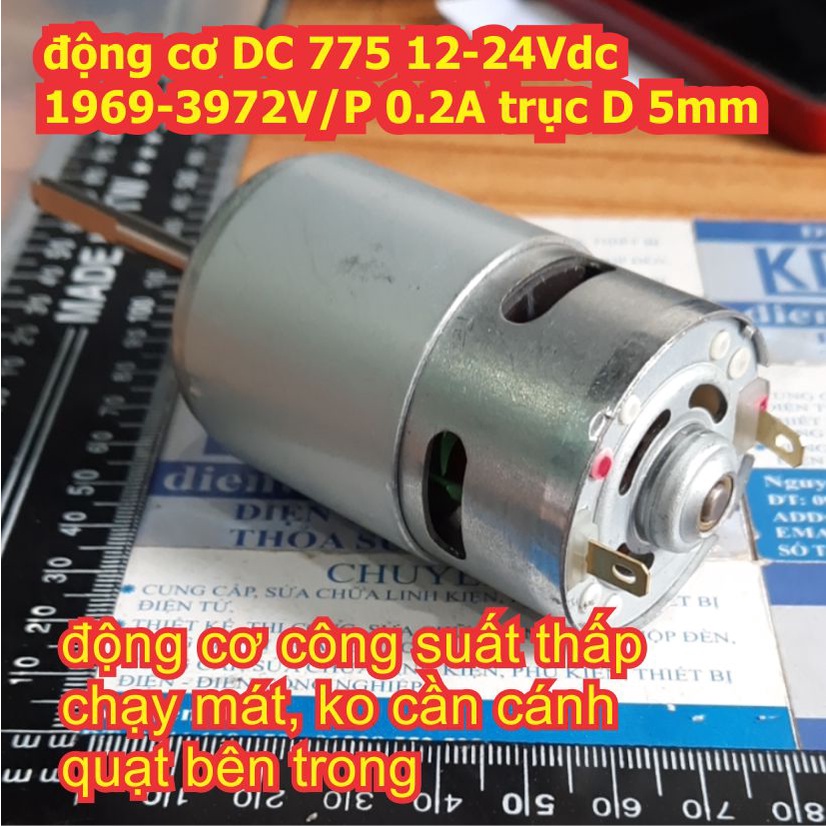 động cơ DC 775 12-24Vdc 1969-3972V/P 0.2A trục D 5mm dài 48mm 345g momen xoắn cao chạy êm kde2476