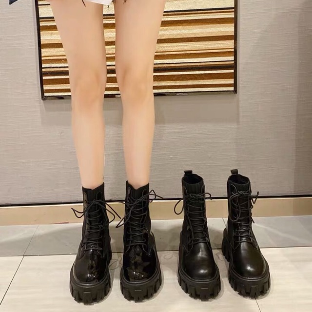 [Sẵn 36] Giày boots Martin cổ len ngắn đế cao 7cm phong cách ulzzang | BigBuy360 - bigbuy360.vn