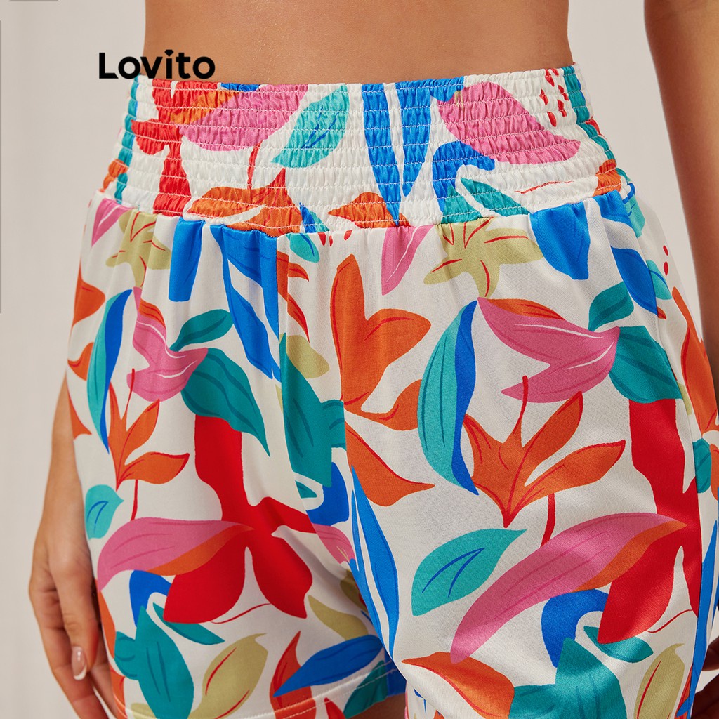 Quần đùi Lovito eo thun cao phong cách thường ngày L18D013 (Màu trắng)