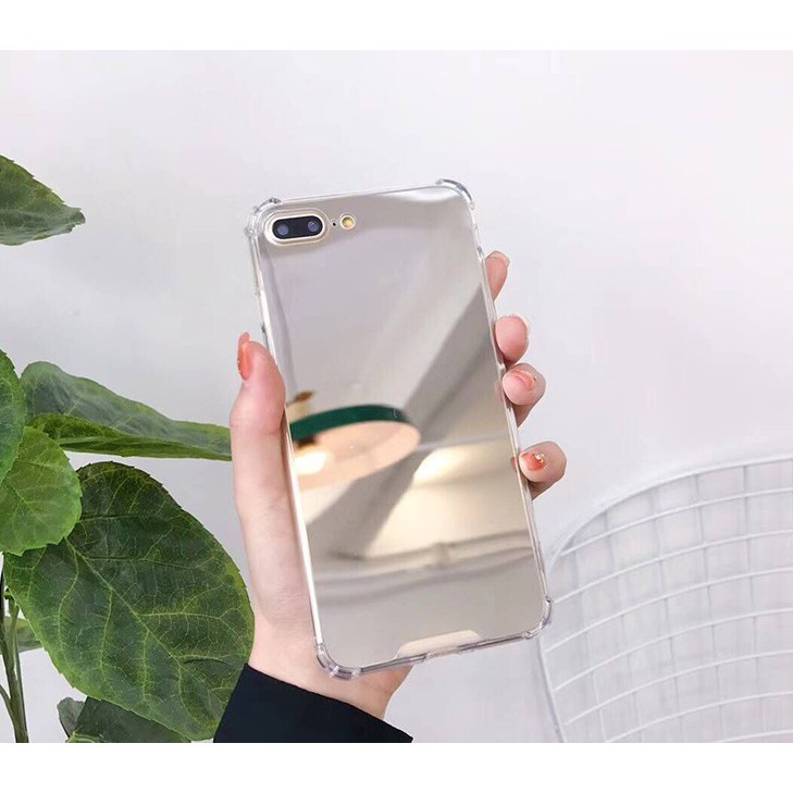 Ốp gương iPhone 6 6s 6 Plus 6s Plus 7 7 Plus 8 8 Plus X tráng gương soi dẻo trong silicon chống sốc màu bạc hồng xám