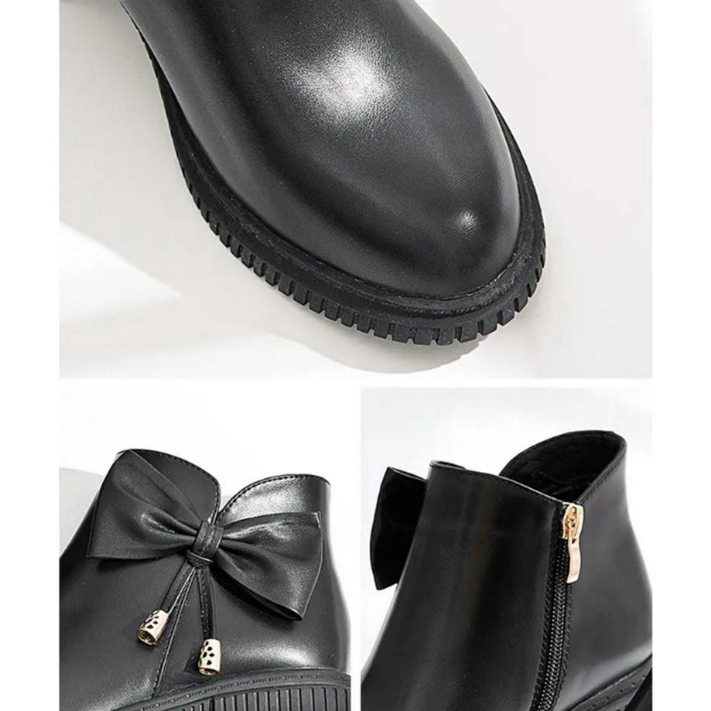 Giày Bốt Ngọt Ngào Phong Cách Cao Gót 5P đính Nơ