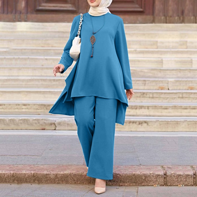 Zanzea Set Áo Thun Ngắn Tay Cổ Tròn + Quần Dài Ống Rộng Thời Trang Nữ