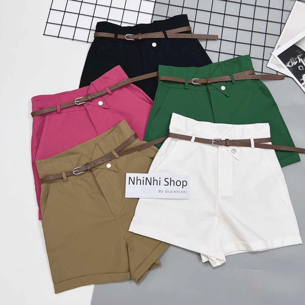 Xả hàng - Quần short kaki kèm đai form rộng, Quần đùi nữ chất kaki QS721 - NhiNhi Shop