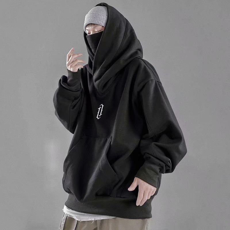 Áo hoodie nam tay dài cổ cao dáng rộng màu trơn phong cách hip hop đường phố Hàn Quốc