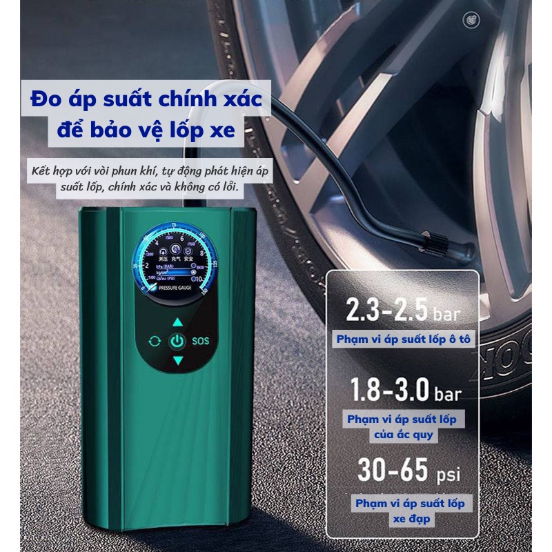 Bơm Lốp Ô Tô Bơm Xe Cầm Tay Siêu Tiện Lợi Đèn Led Akio