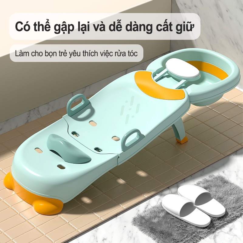 ghế gội đầu cho bé Cỡ Đại, Gấp gọn ghế gội đầu Với chậu rửa đầu Có Tấm Lót Đỡ Gáy Bé Không Bị Mỏi Cổ