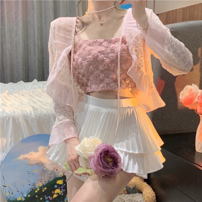 Áo Bra Nữ Ren Hoa Hồng Thêu Nổi 2 Dây Có Thun Bo Lưng Co Giãn hot trend ms586