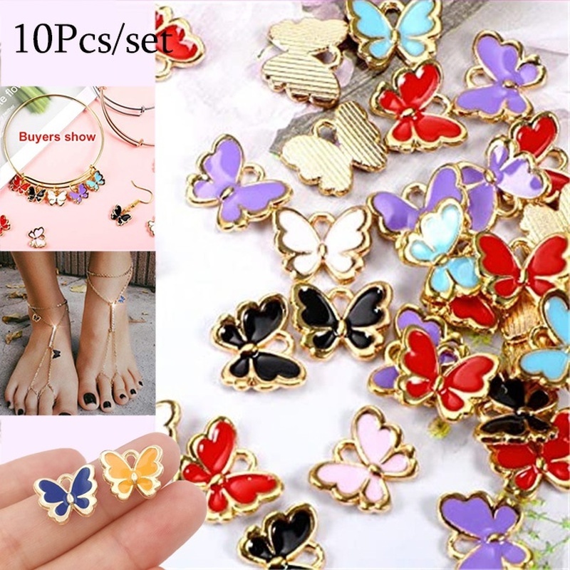 Set 10 Mặt Vòng cổ Hình Bướm Bằng Hợp Kim Nhiều Màu Sắc Diy