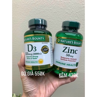 Vitamin D3 Nature Bounty 125mcg (5000IU) (hãng sẵn đáp 20/10)