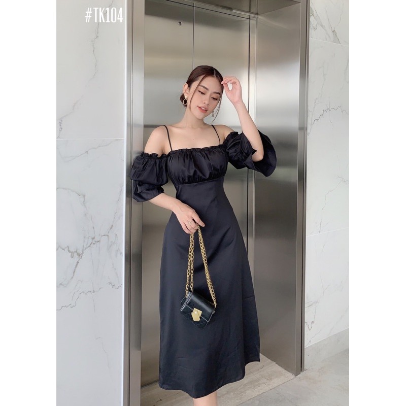 Đầm trễ vai phồng nhún thun | BigBuy360 - bigbuy360.vn