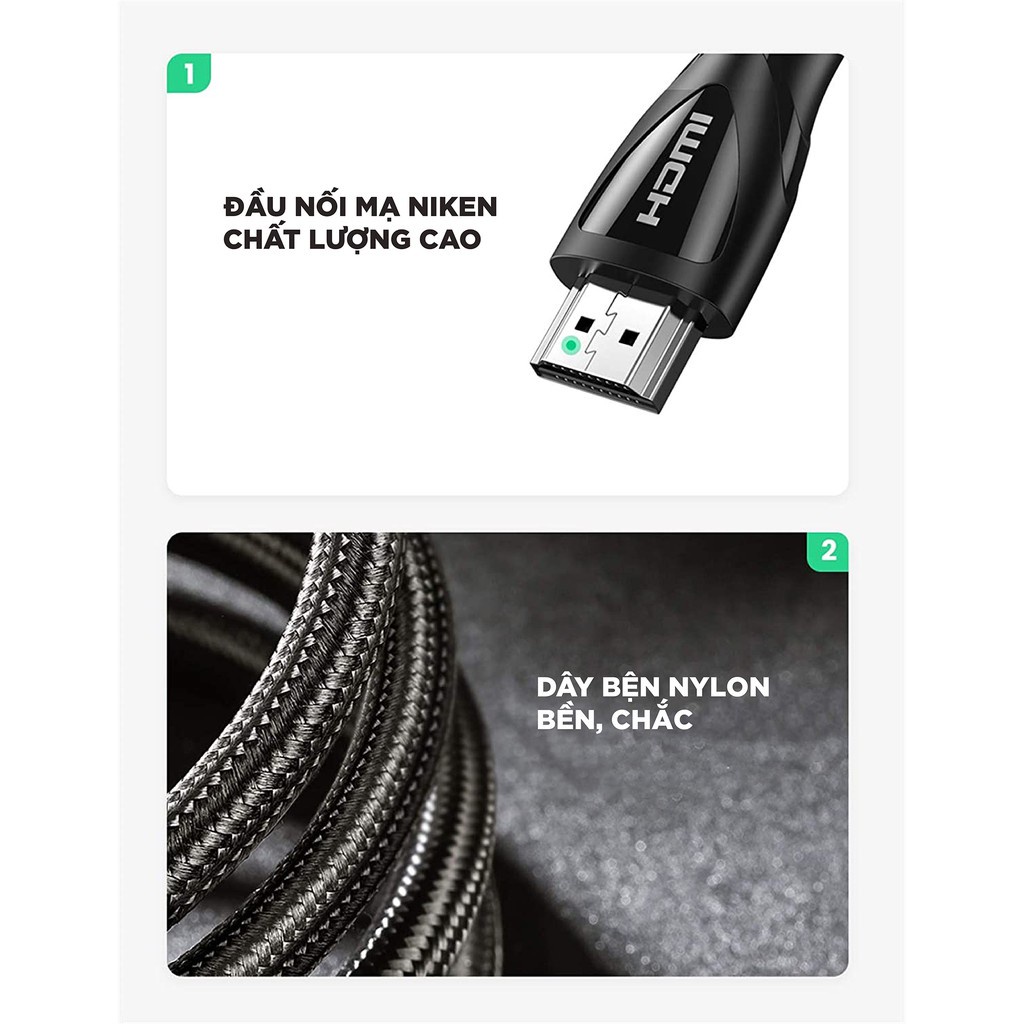 Cáp HDMI 2.1 48Gbps Ugreen HD140 Hỗ trợ phân giải 8K/60Hz | Sử dụng cho Xiaomi TV Box PS5 HUB USB | Truyền tải tín hiệu