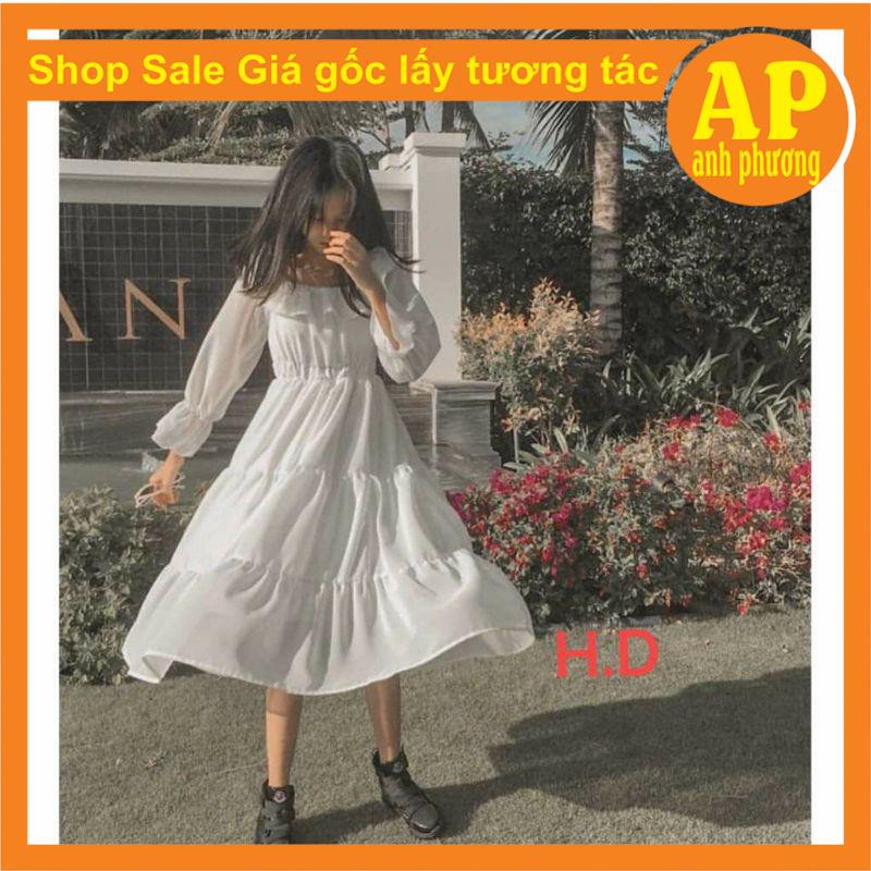 Váy Đầm Tiểu Thư Trắng Trễ Vai Hoặc Cổ Vuông Vintage Xòe 2 Lớp có lót | BigBuy360 - bigbuy360.vn