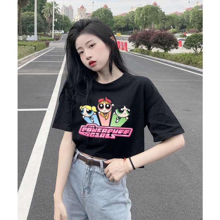 Áo Thun Crotop Form Rộng Unisex Tay Ngắn Chất Cotton Mềm Mại In Hình THE POWERPUFF GIRL Ulzzang Style Hàn Quốc TTT0198