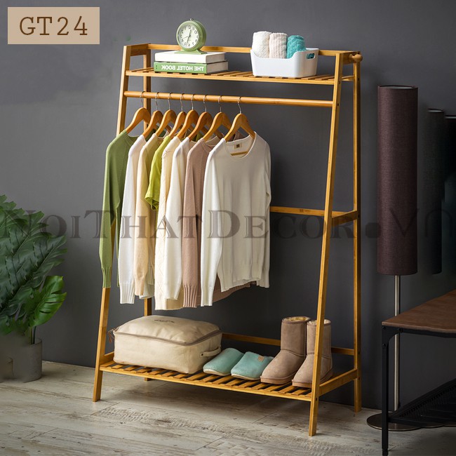 Giá treo quần áo hình thang chất liệu gỗ tre cao cấp GT24