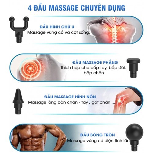 Súng massage cầm tay Nikio NK-170A - 4 đầu, 6 tốc độ, màu xanh dương - cao cấp - giá chính hãng