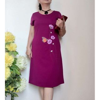 Váy Đầm Trung Niên Vẽ Tay - Vải UMI Cao Cấp - Kiểu Dáng Suông - Size 48kg đến 92kg.