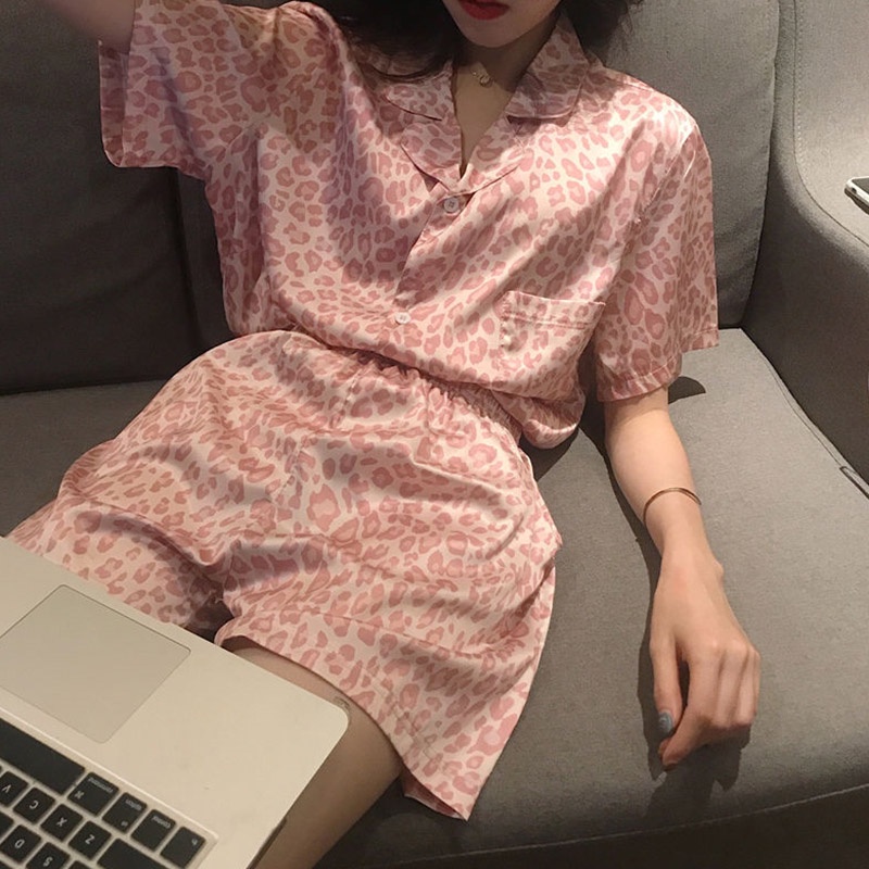 Bộ đồ ngủ ngắn tay in họa tiết phong cách hàn quốc thời trang mùa hè cho nữ