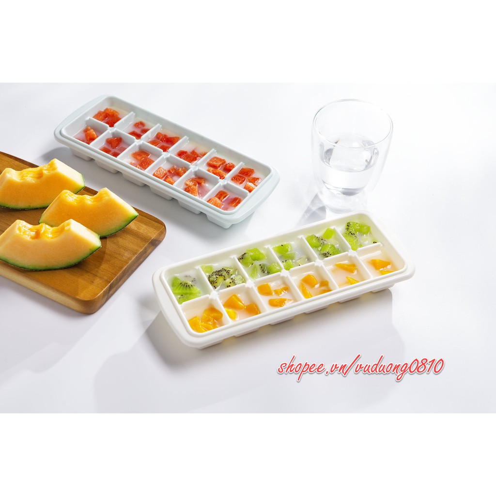 Khay làm đá vuông Inochi 12 viên (có nắp) - khay trữ đồ ăn dặm, BPA free