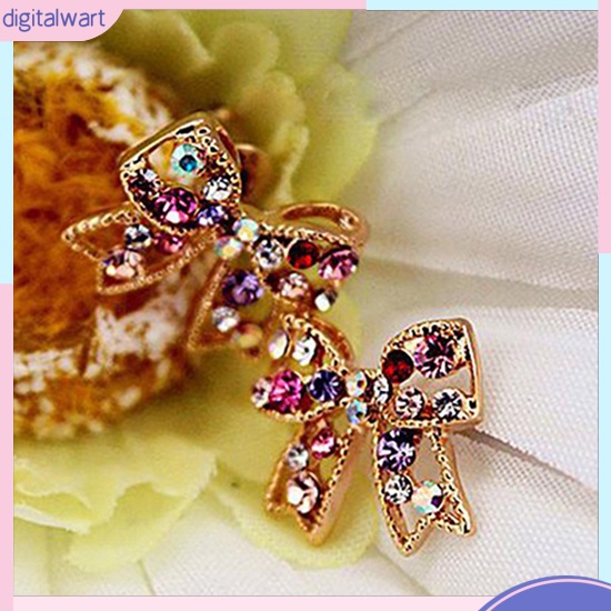 Cặp khuyên tai hình nơ đính đá nhiều màu sắc lấp lánh sang trọng cá tính dành cho nữ