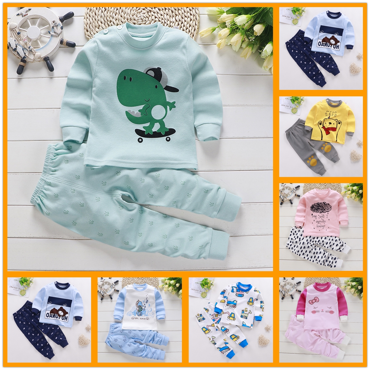 Bộ đồ ngủ bằng vải cotton mềm mại họa tiết hoạt hình dễ thương size 73-120 dành cho trẻ em