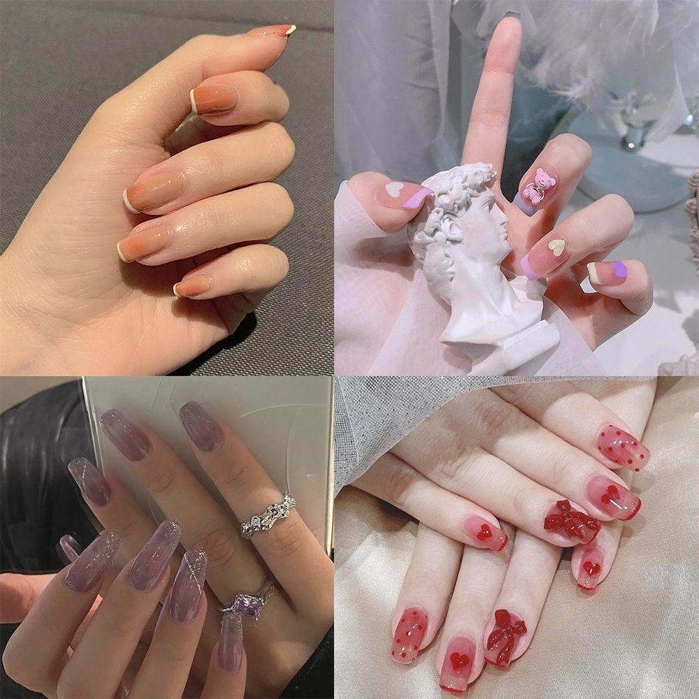 Hộp 24 Móng Tay Giả Ngắn / Tròn / Vuông Trang Trí Nghệ Thuật