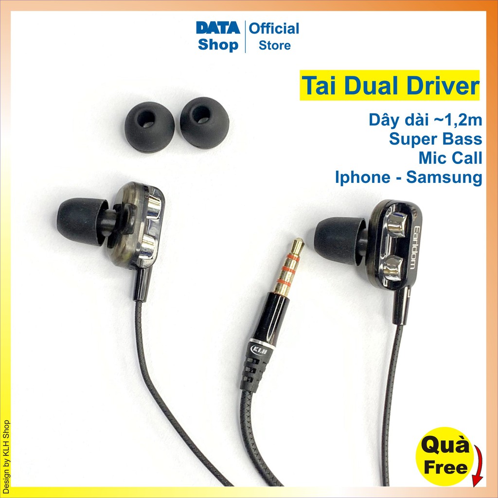 Tai nghe Dual driver E26 E29 Jack tròn 3,5mm loa kép siêu bass, tay nghe có mic nghe gọi cho iphone samsung xiaomi