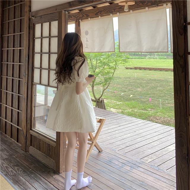 Đầm Tay Phồng Phối Ren Kiểu Hàn Quốc Thiết Kế Ngọt Ngào Cho Nữ đầm bầu váy nữ váy bé gái váy dài chân váy dài váy nữ chân váy dài