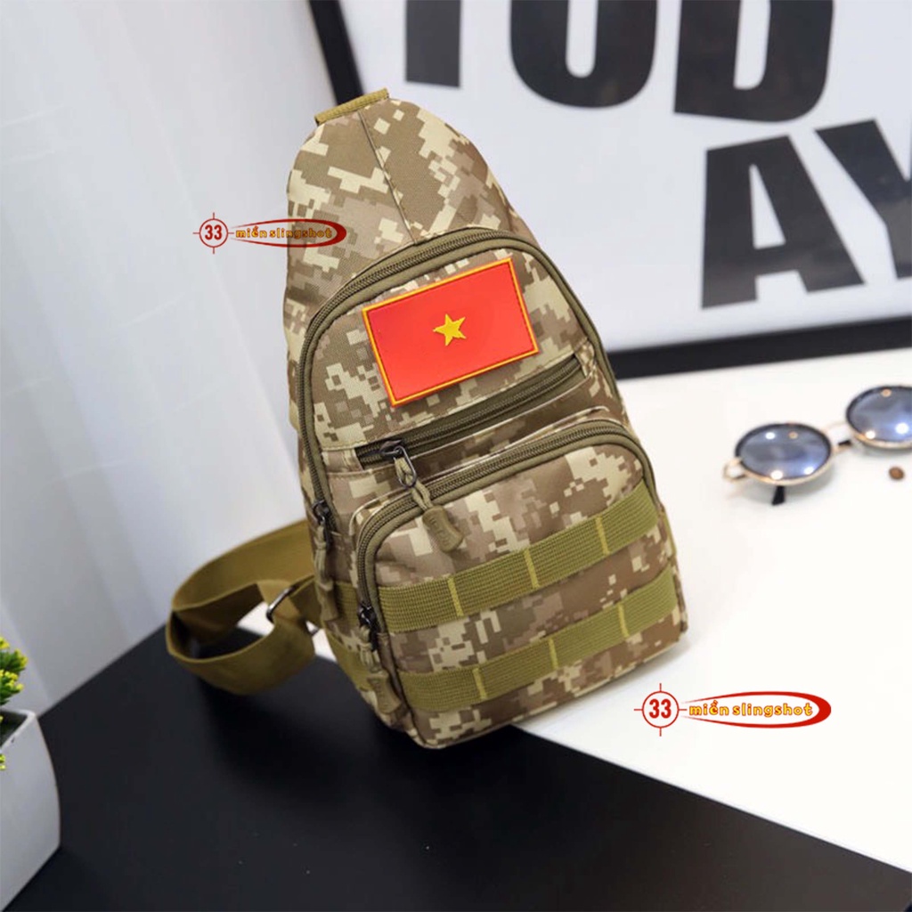 Balo đeo chéo bao tử, balo vải họa tiết rằn ri cá tính - tiện lợi khi mang đi chơi, dã ngoại, đựng được nhiều đồ