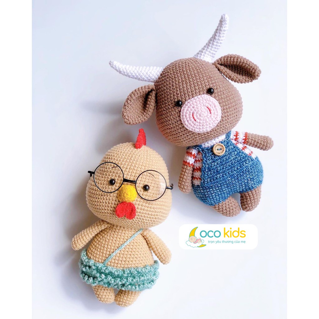 [FREESHIP + HANDMADE 100%] Thú bông móc len Trâu mặc yếm MATO cao cấp Coco Kids, đồ chơi thú bông len cao cấp và an toàn