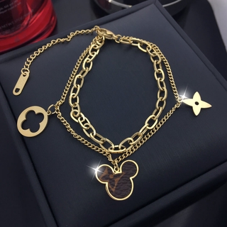 Châu Âu Mỹ Ánh Sáng Sang Trọng Hoa Mickey Titan Thép Vòng Tay Không Phai Màu Tính Khí Vòng Tay Cao Cấp Tất Cả Trận Đấu Vòng Tay