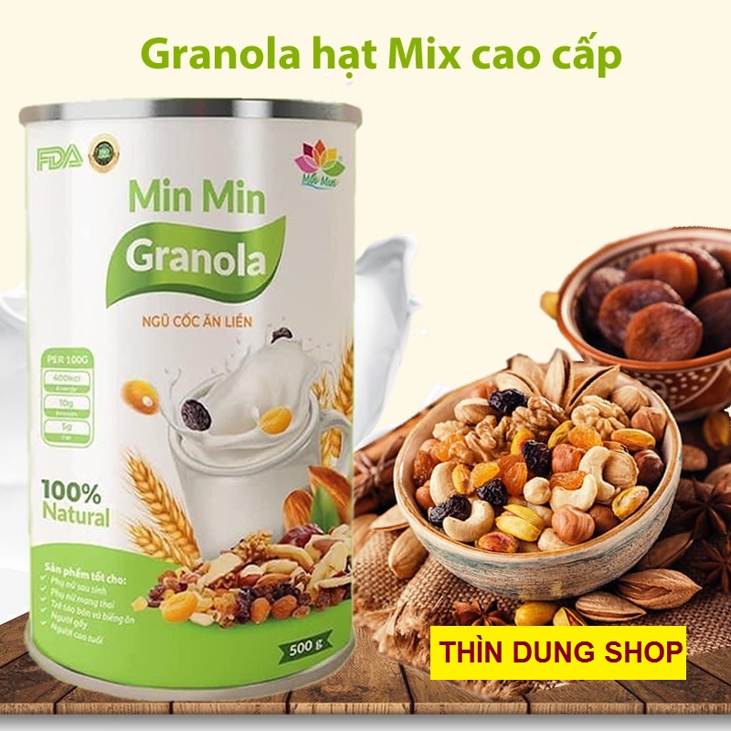 [Chính Hãng] Ngũ Cốc Mix Hạt Và Hoa Qủa Xấy Cao Cấp Min MIN - GRANOLA ĂN LIỀN MIN MIN 500g