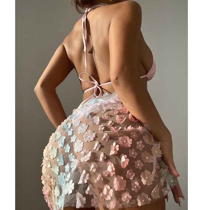 SET BIKINI 3 MÓN HỒNG BABY KÈM KHĂN HÔNG HỒ ĐIỆP OMBRE