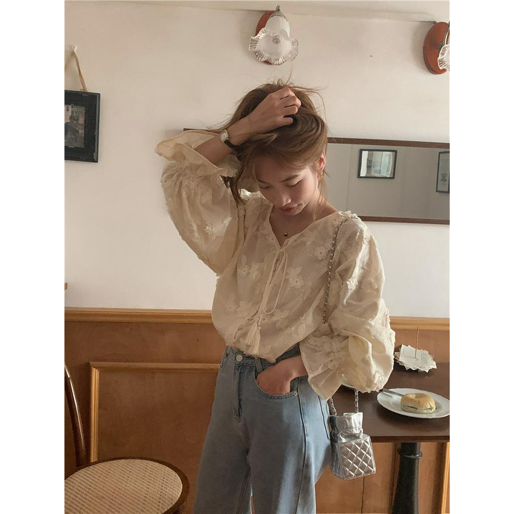 Áo Thun Ba Chiều Dáng Rộng Dài Tay Thêu Hoa Ba Chiều 62625