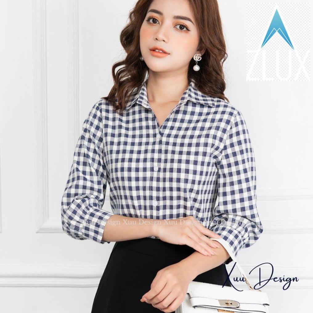 🐨🐖 Áo sơ mi nữ Xuu Design, Áo kiểu nữ tay lỡ caro chất Kate cao cấp - Hàng thiết kế Xu02 🐨🐖
