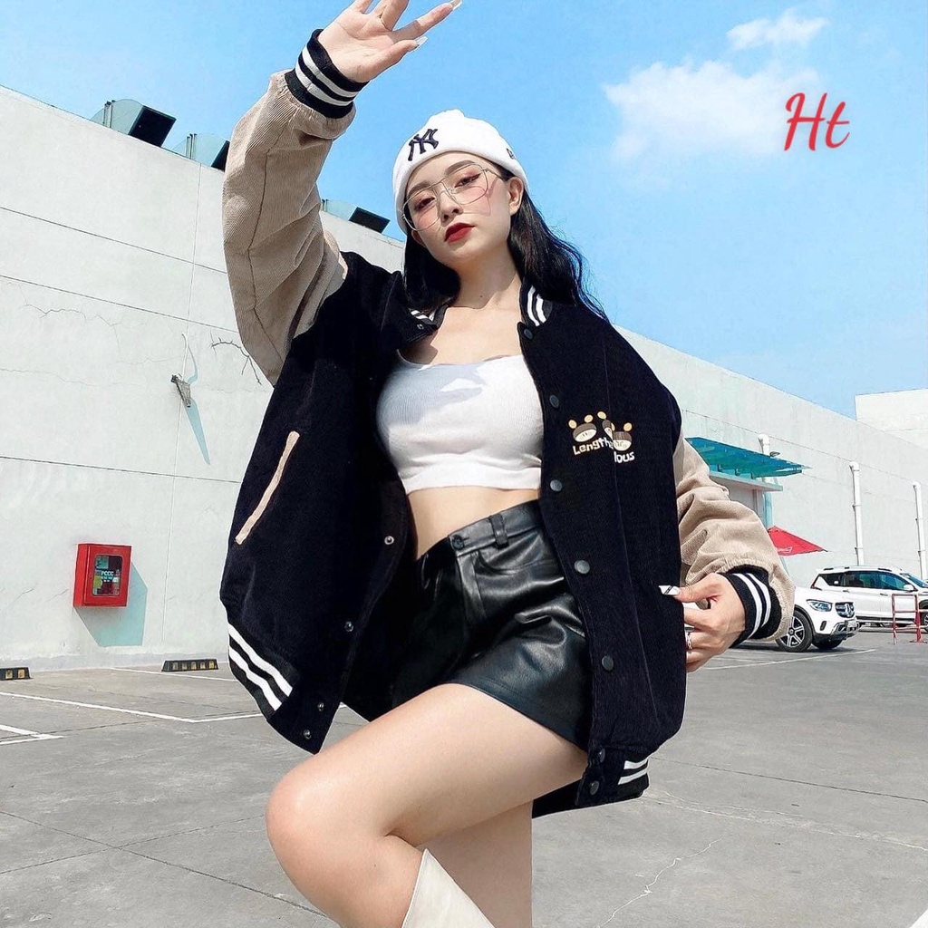 Áo Bomber nhung phối tay đôi Ong HTH0921