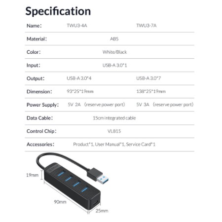 Bộ Hub Chia 4 Cổng USB 3.0 Orico MH4U