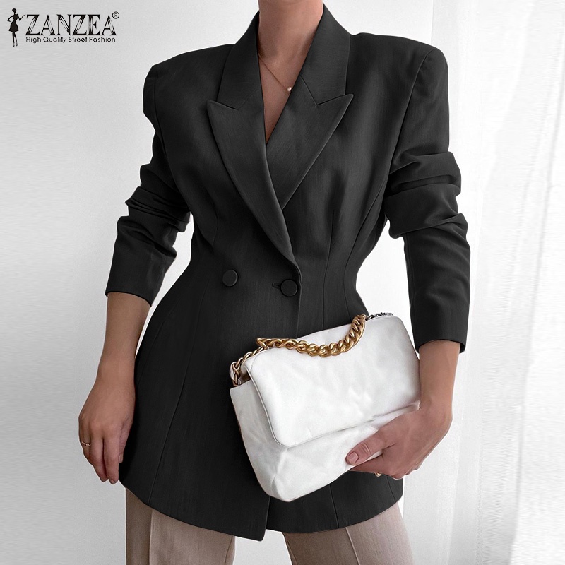 Áo khoác blazer ZANZEA tay dài cổ lật phối nút ôm eo thời trang công sở dành cho nữ