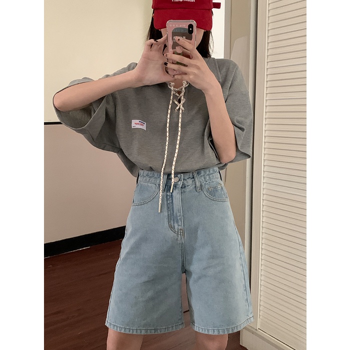 Quần Short denim Dáng Suông Thêu Họa Tiết Kiểu Hàn Quốc Thời Trang Cho Nữ