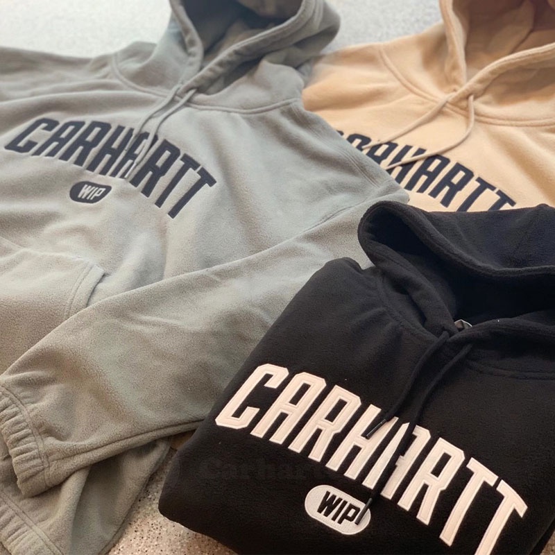 CARHARTT Áo hoodie lông cừu 21fw dáng rộng in chữ logo thời trang 202009f cho nam và nữ