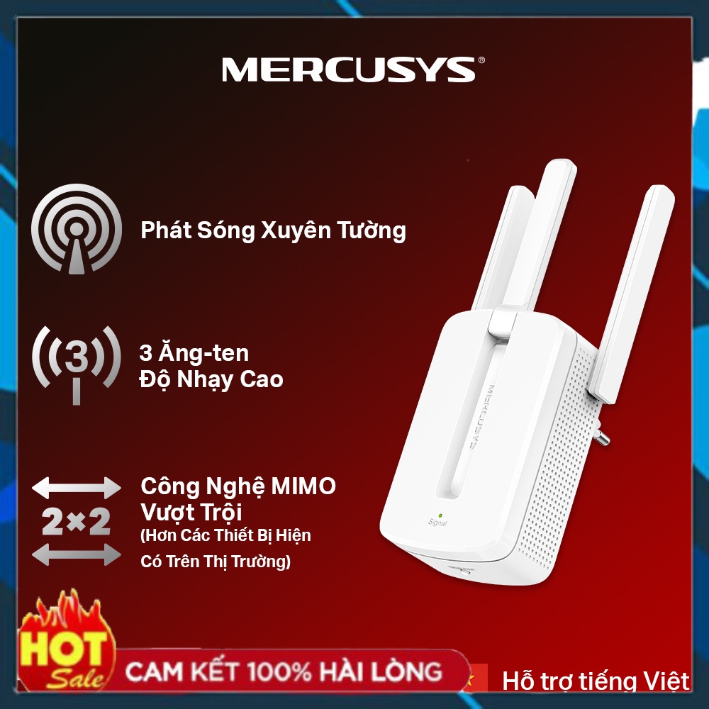 Bộ Kích Sóng Wifi Mercusys Repeater MW300RE 3 RÂU- Kích Sóng, Giải Pháp Dùng Chung Cho Khu Vực Lớn