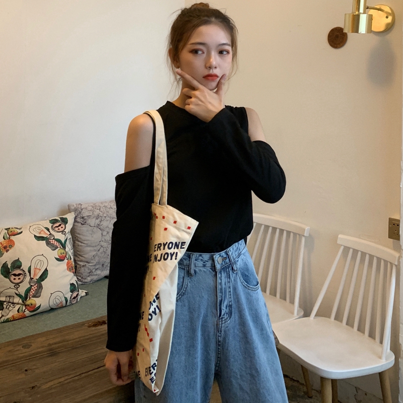 Áo thun SUXI trễ vai màu trơn phong cách Hàn Quốc thời trang dành cho nữ