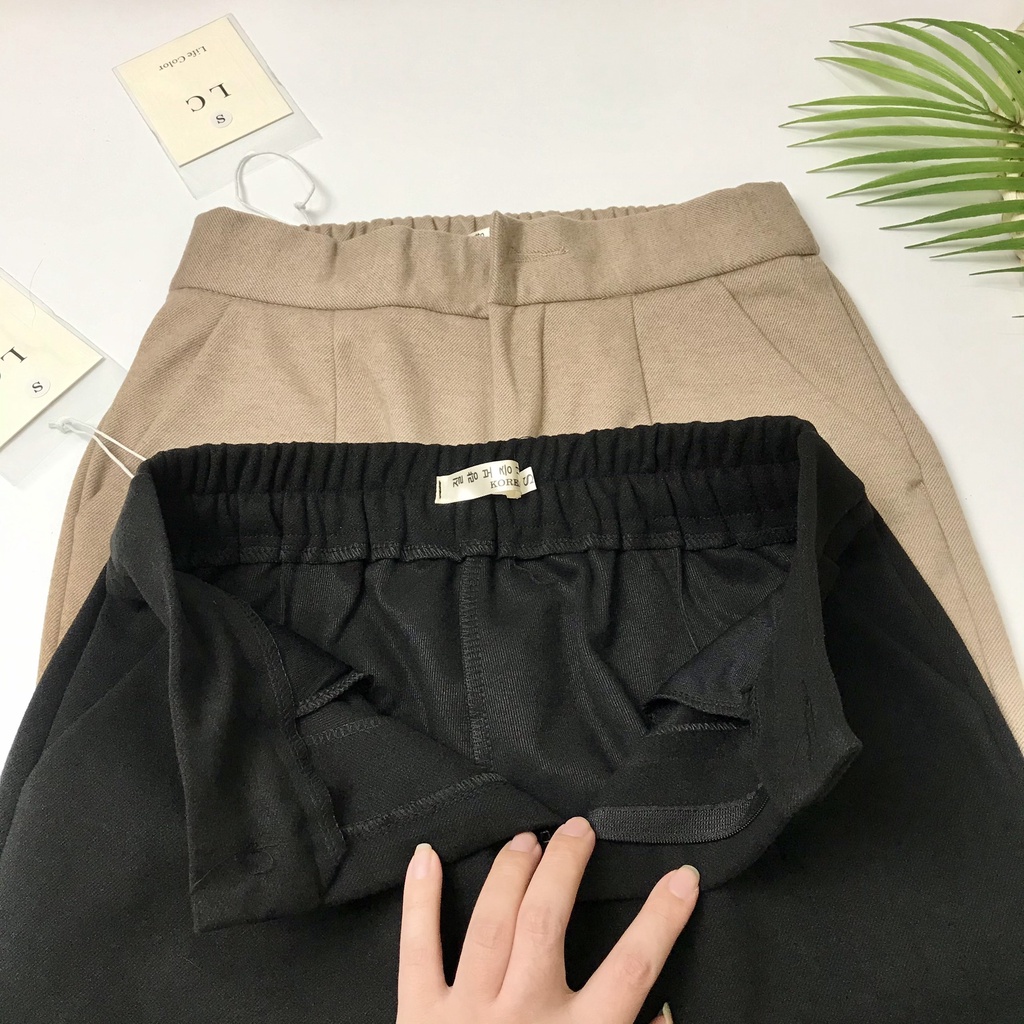 Quần Baggy Dạ Han Cạp Cúc Cạp Chun Lưng Cao Dáng Công Sở Năng Động Trẻ Trung Co Giãn Nhẹ