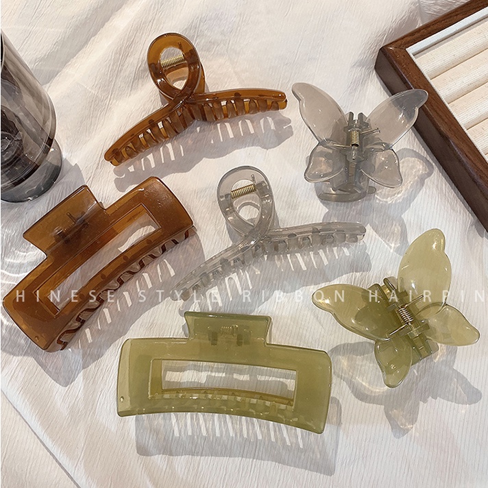 Kẹp Tóc Bướm Trong Suốt Màu Trơn Thanh Lịch Cho Nữ